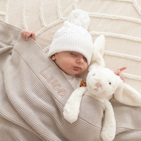 Personalised 100% Cotton Knit Baby Blanket - Stone