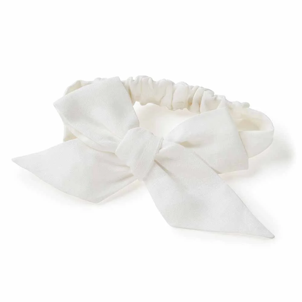 Snuggle Hunny Pre-Tied Linen Bow | White