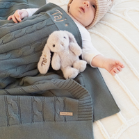 Personalised Cable Knit Baby Blanket - Forest