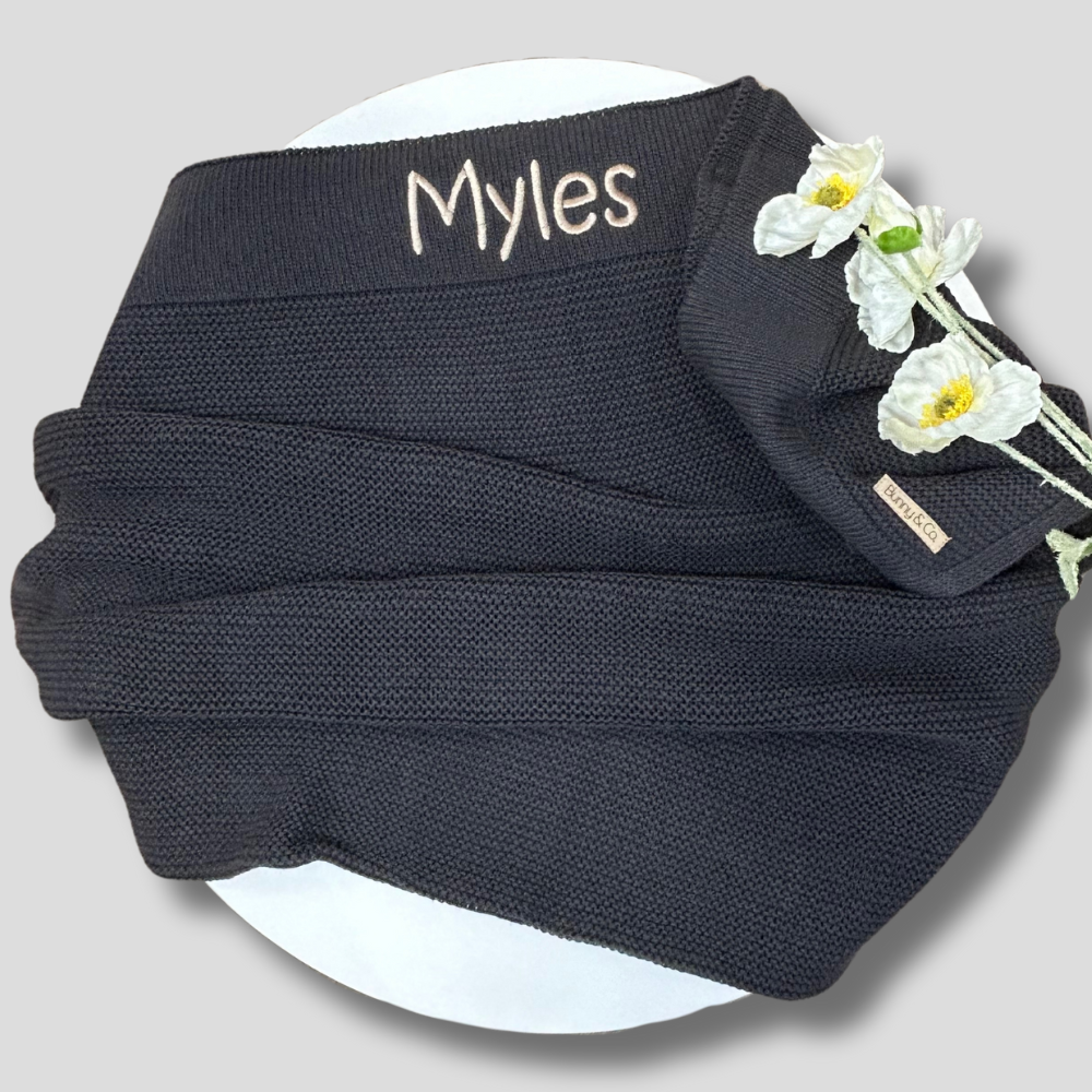 Personalised 100% Cotton Knit Baby Blanket - Ink