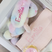 SAME-DAY Rainbow Frankie Bunny & Pink Blanket Hamper