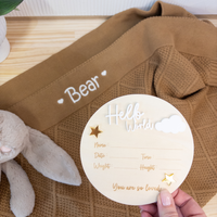 Birth Announcement Plaque - Hello World Round (14cm)