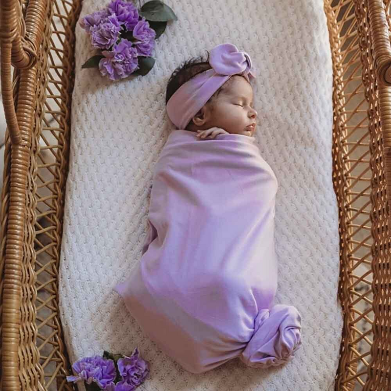 Snuggle Hunny Jersey Wrap & Topknot Set | Lilac
