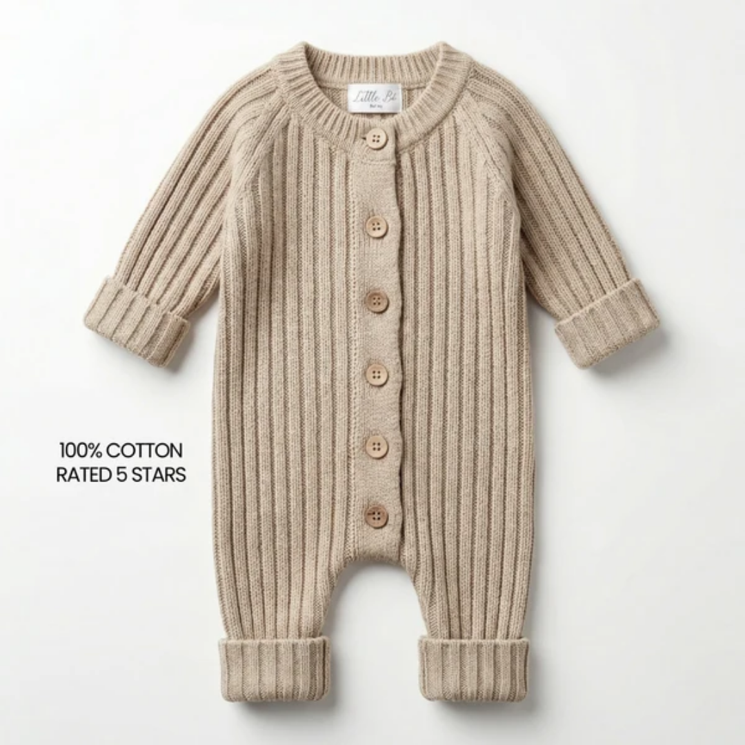 Little B's Knitted Cotton Rib Romper - Oak