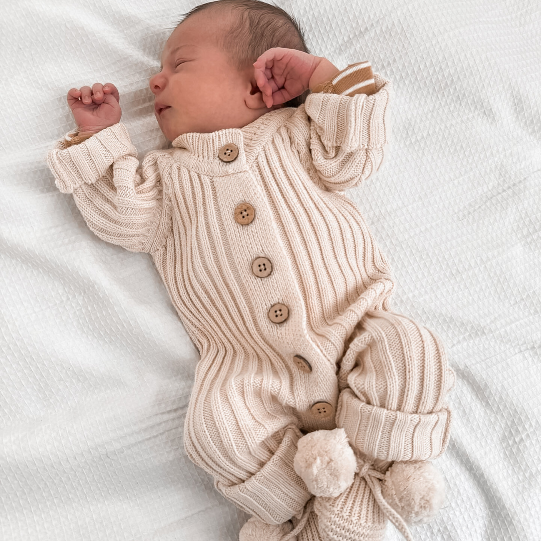 Little B's Knitted Cotton Rib Romper - Honey Milk