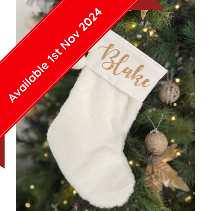 Personalised Christmas Santa Stocking - White (AVAILABLE 1 NOV 24)