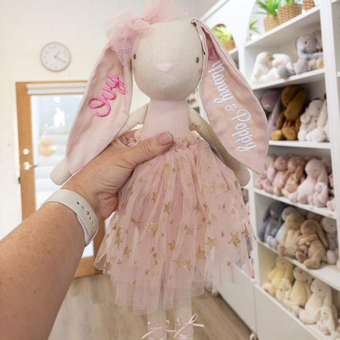 Pre-Stitched "Ivy" & "Nanny&Poppy" Bunny -Pale Pink Linen Bronte Alimrose Bunny