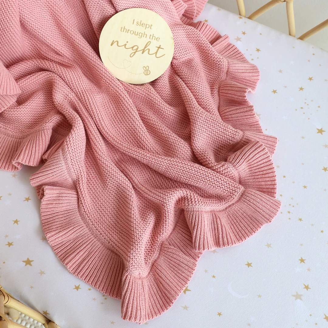 Snuggle Hunny Personalised Ruffle Knit Baby Blanket - Rosa