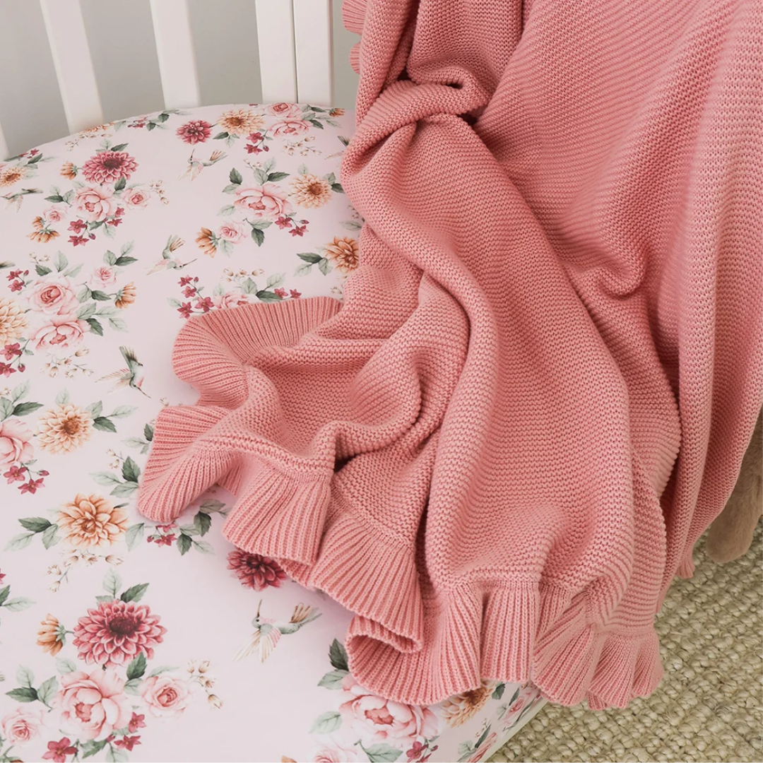 Snuggle Hunny Personalised Ruffle Knit Baby Blanket - Rosa