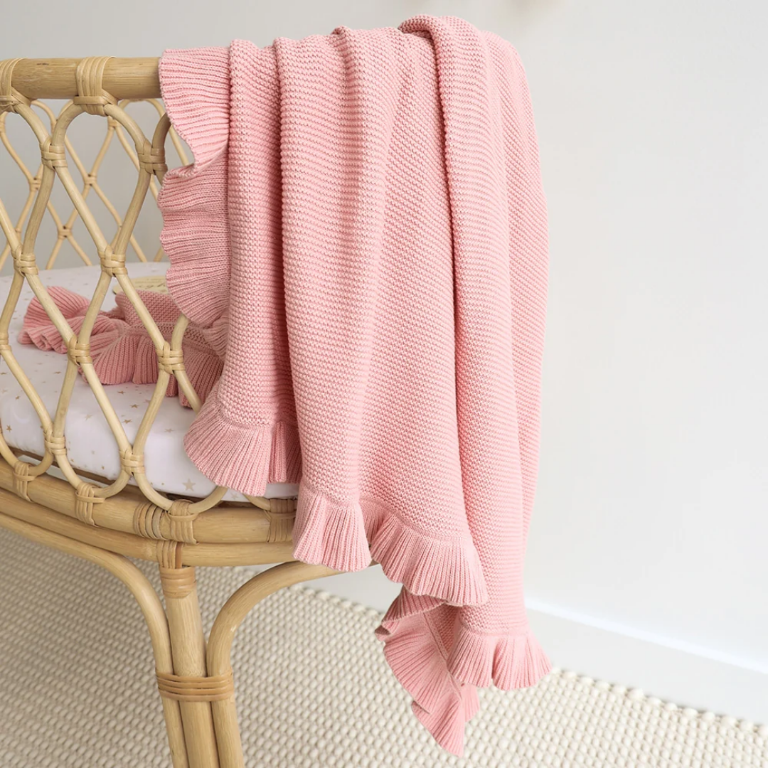 Snuggle Hunny Personalised Ruffle Knit Baby Blanket - Rosa