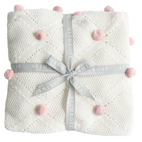 Alimrose Pom Pom Baby Blanket Pink Ivory Bunny Co