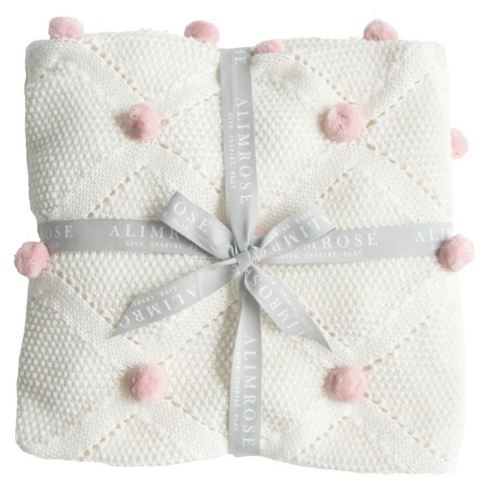 Alimrose Pom Pom Baby Blanket  - Pink Ivory