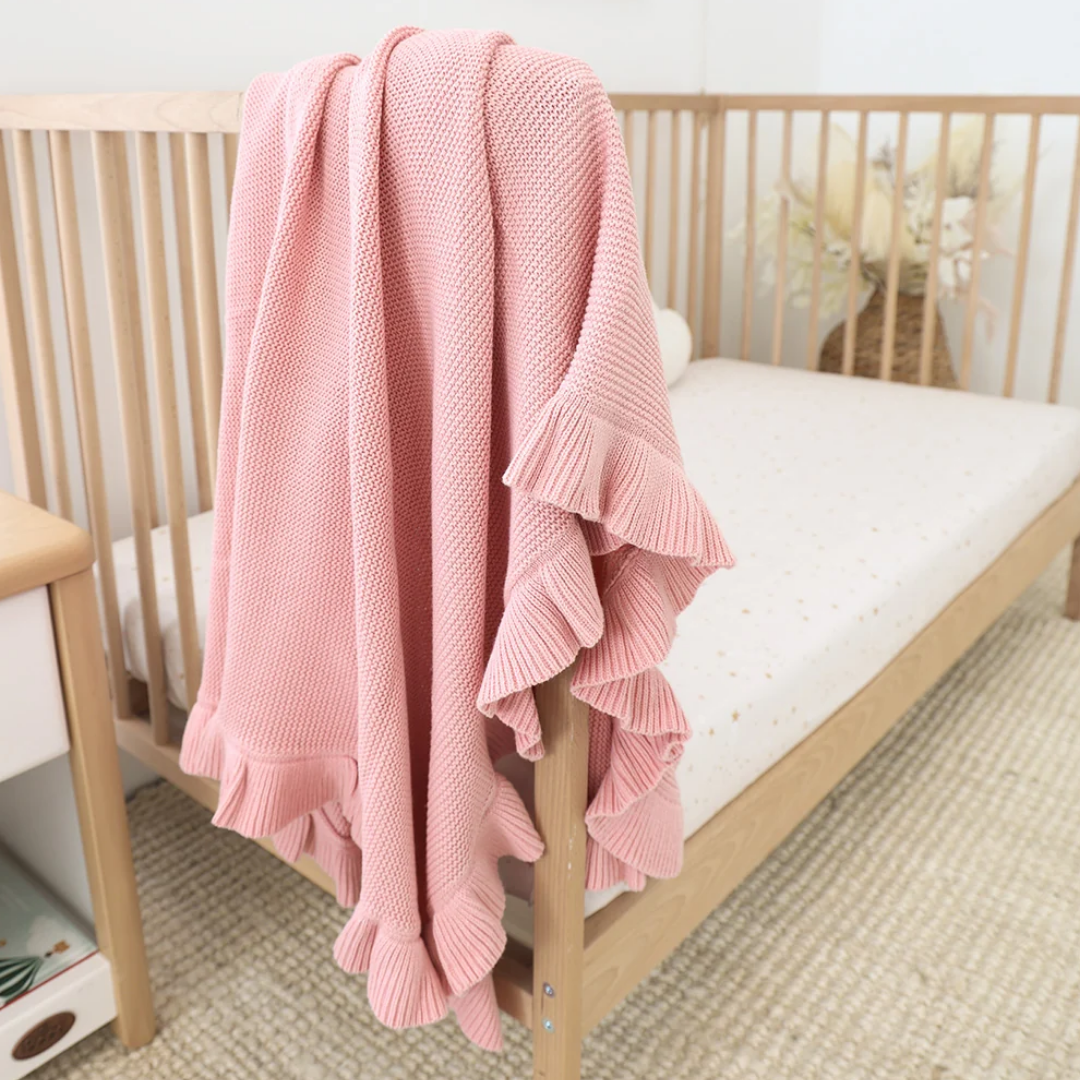 Snuggle Hunny Personalised Ruffle Knit Baby Blanket - Rosa