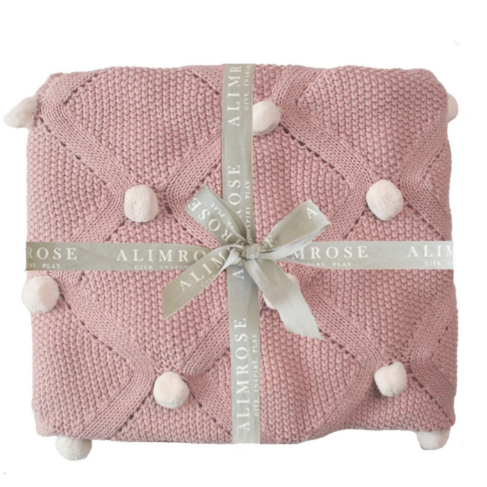 Alimrose Pom Pom Baby Blanket  - Petal & Ivory