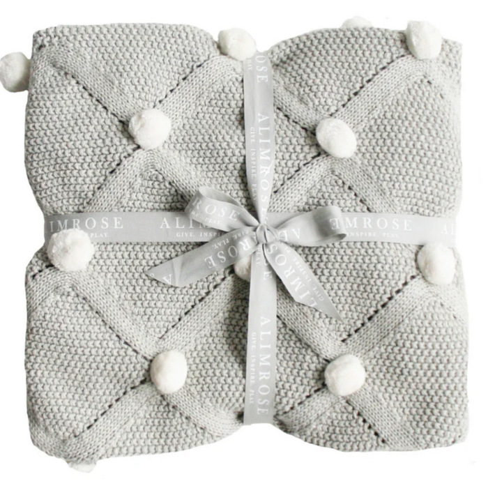 Alimrose Pom Pom Baby Blanket  - Grey & Ivory