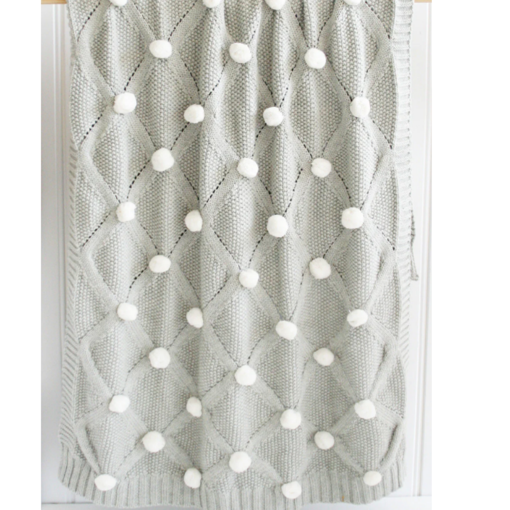 Alimrose Pom Pom Baby Blanket  - Grey & Ivory