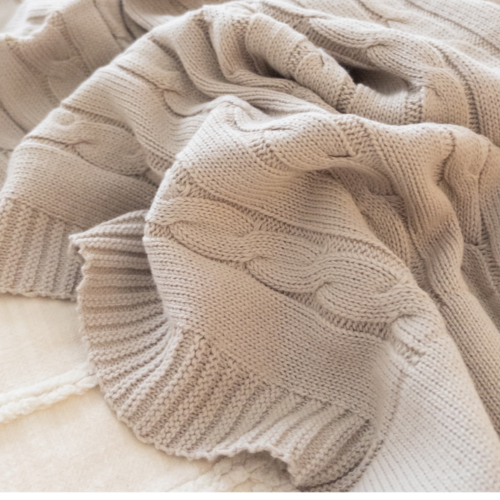 Personalised Cable Knit Baby Blanket - Stone