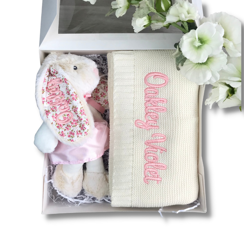 Personalised Newborn Gift Set - Small Ballerina Frankie Bunny & Cream Blanket