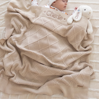 Personalised Diamond Knit Baby Blanket - Oatmeal