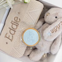 SAME-DAY Beige Bunny & Oatmeal Diamond Knit Blanket Baby Hamper