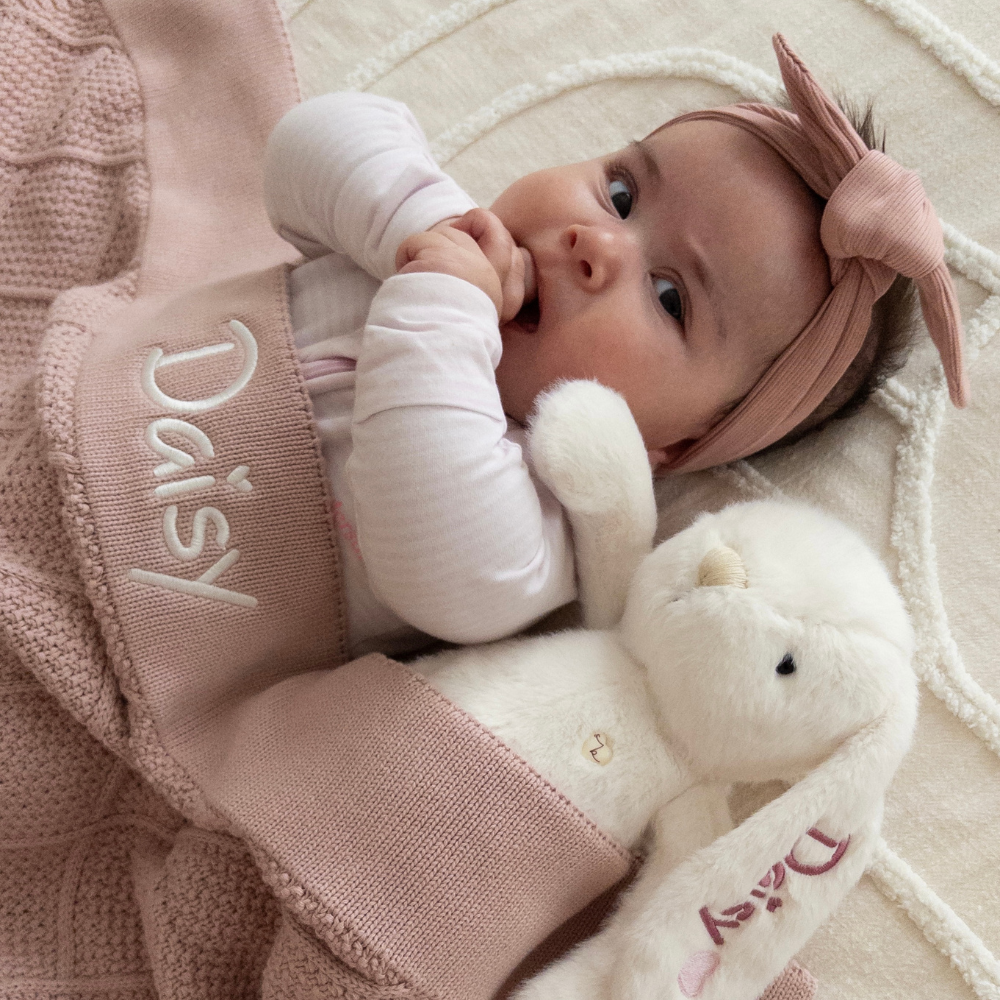 Personalised Diamond Knit Baby Blanket - Rosewater