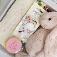 Personalised Baby Girl Blanket Gift Hamper - Blush Jellycat Bunny