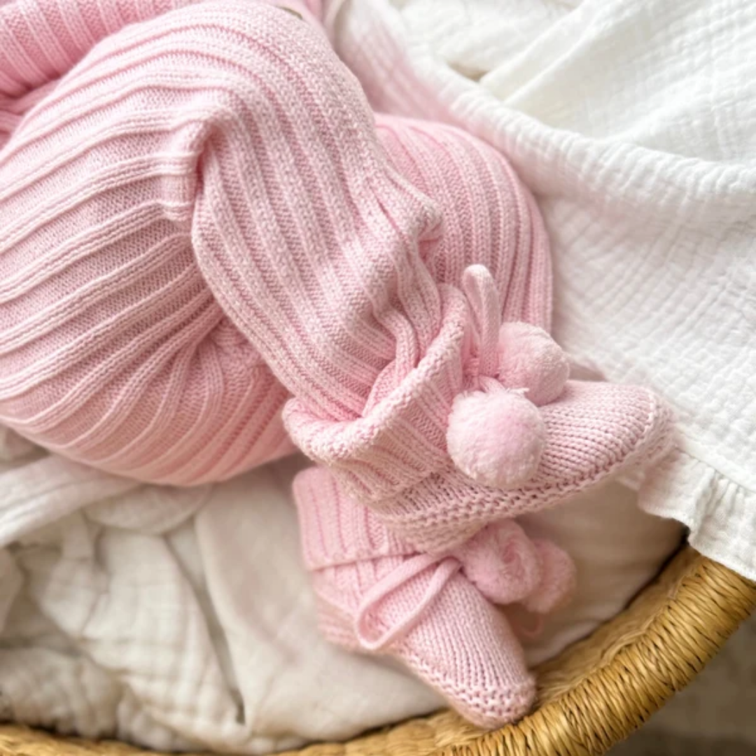 Little B's Knitted Cotton Rib Romper - Pink