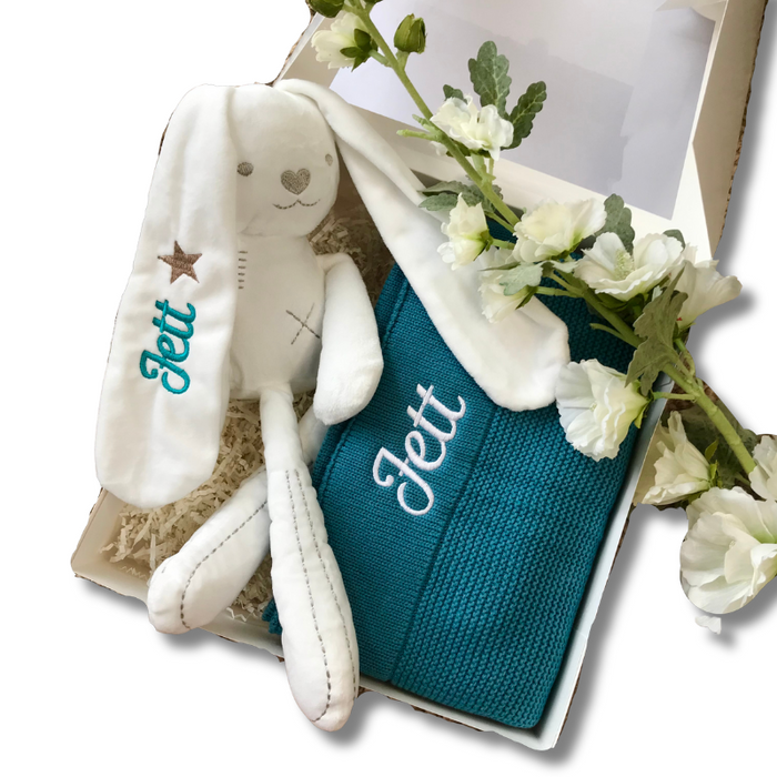 Patches Bunny & Teal Blue Blanket Gift Set