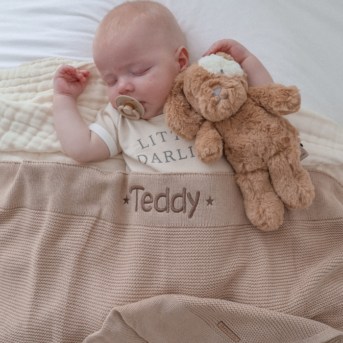 Personalised 100% Cotton Knit Baby Blanket - Light Beige