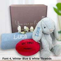 Personalised Jamie Kay Bunny, Blanket & First Football Gift Set