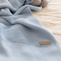 Personalised 100% Cotton Knit Baby Blanket - Powder Blue