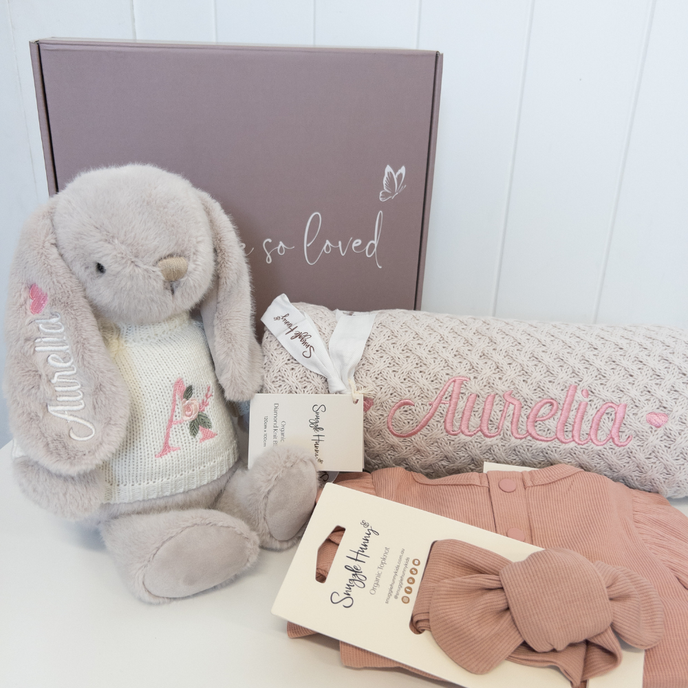 Personalised Snuggle Bunny & Blanket Gift Hamper - Warm Grey