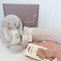 Personalised Snuggle Bunny & Blanket Gift Hamper - Warm Grey