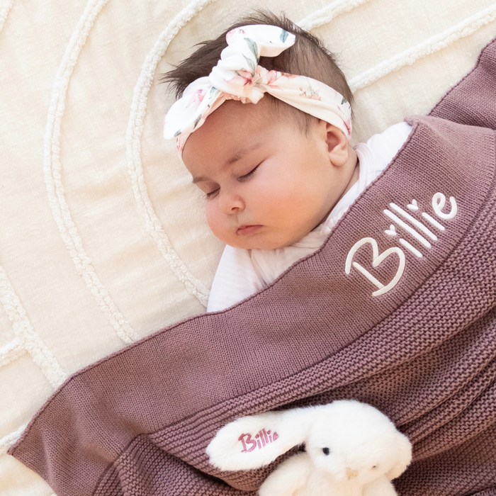 Personalised 100% Cotton Knit Baby Blanket - Dusty Plum