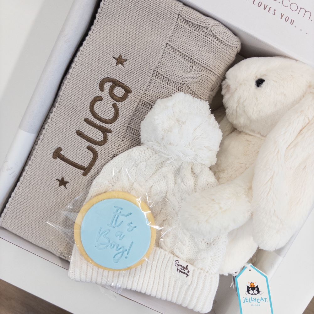 Personalised Baby Blanket Gift Box - Cream Jellycat Bunny