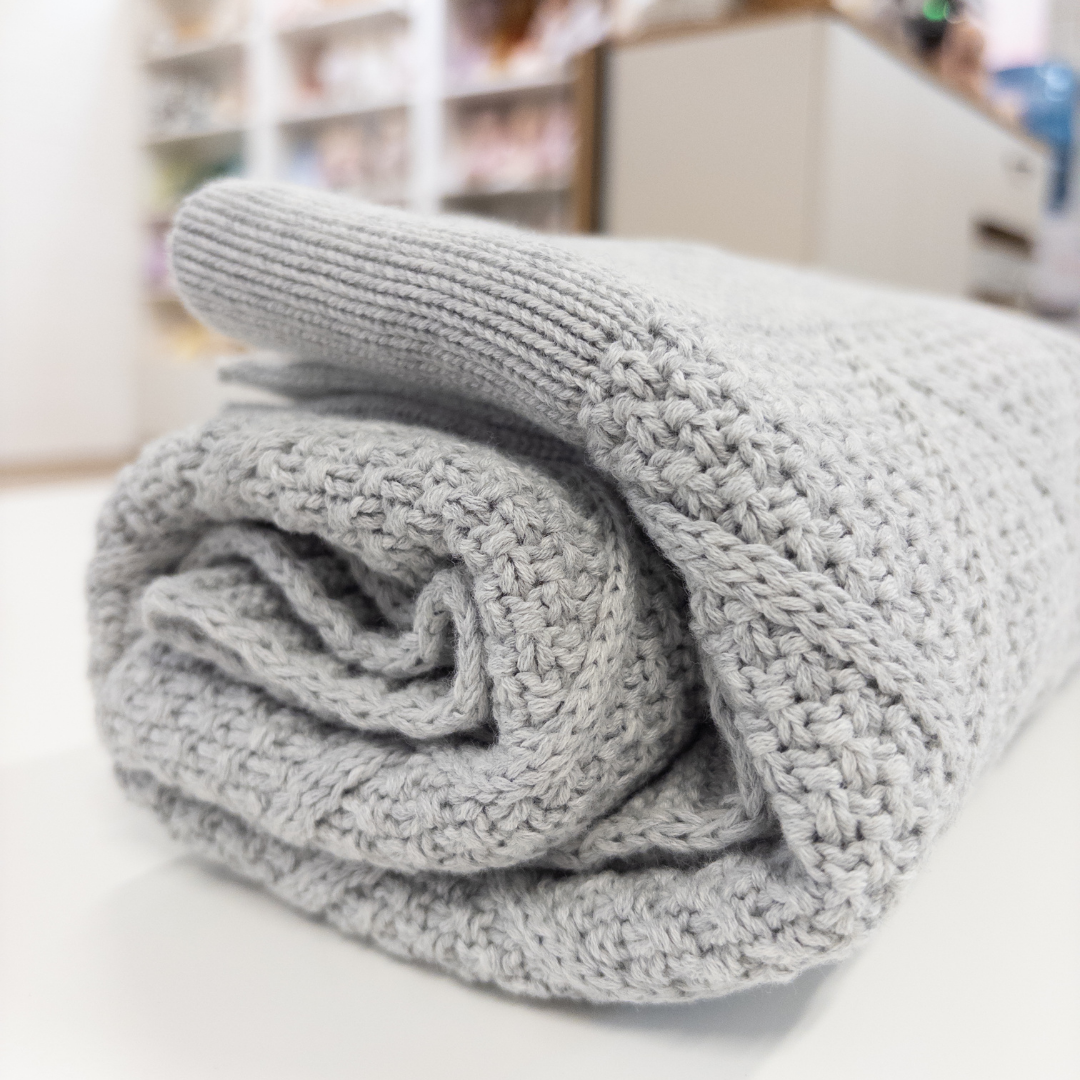 Personalised Diamond Knit Baby Blanket - Grey Marle