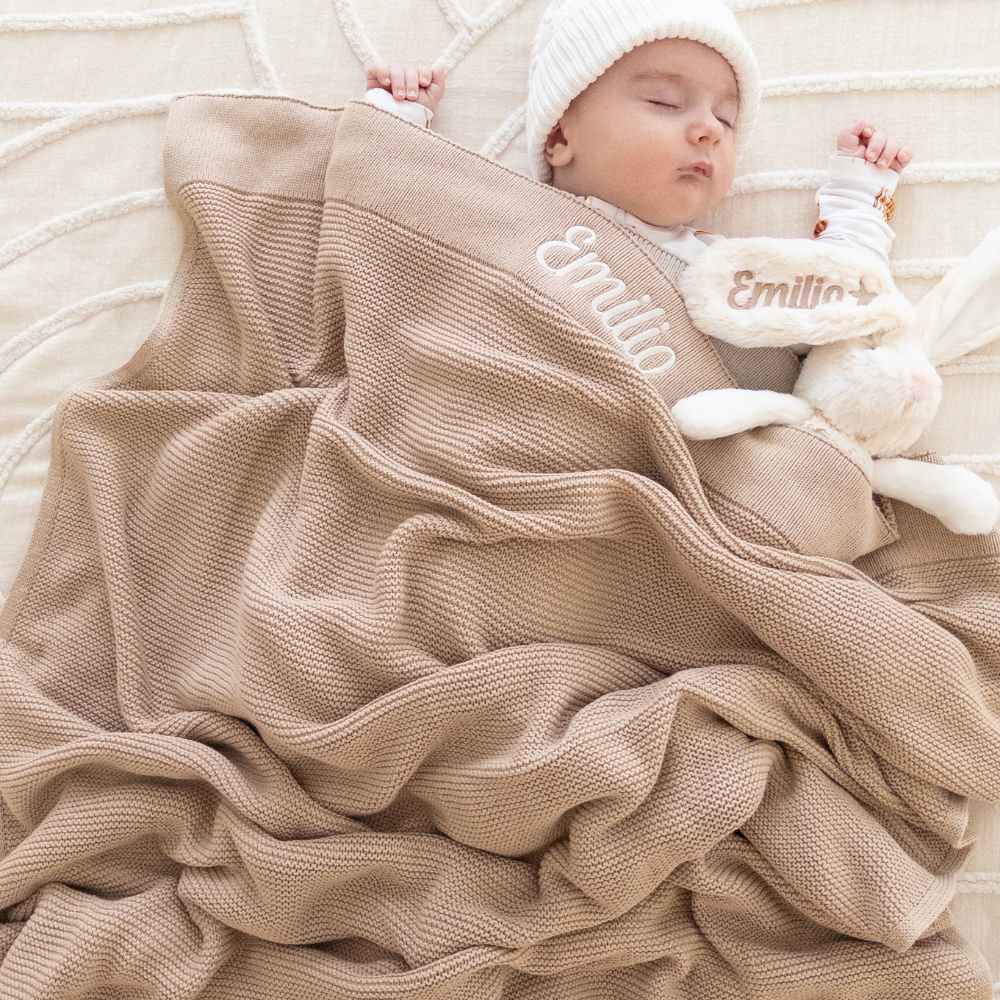 Personalised 100% Cotton Knit Baby Blanket - Beige