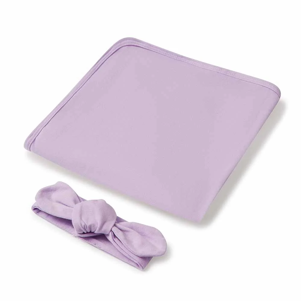 Snuggle Hunny Jersey Wrap & Topknot Set | Lilac