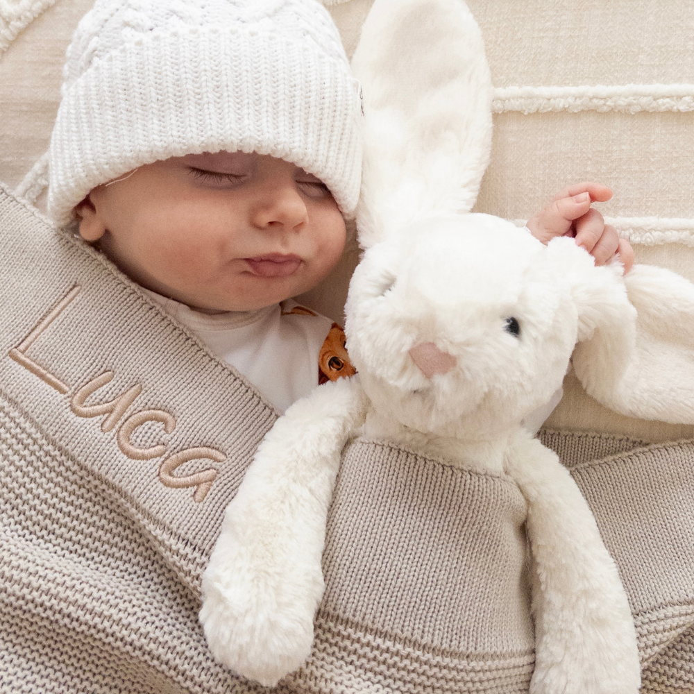 Personalised Stone Blanket & Jellycat Bunny Girl Hamper