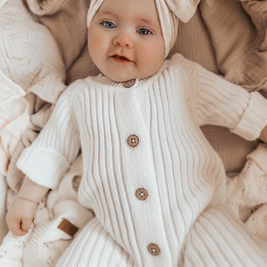 Little B's Knitted Cotton Rib Romper - Milk