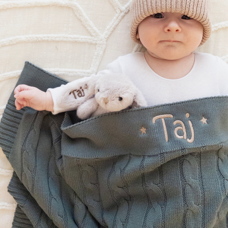Personalised Baby Blanket - Forest Cable Knit