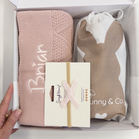 Personalised Beige Bunny & Rosewater Diamond Knit Blanket Baby Hamper