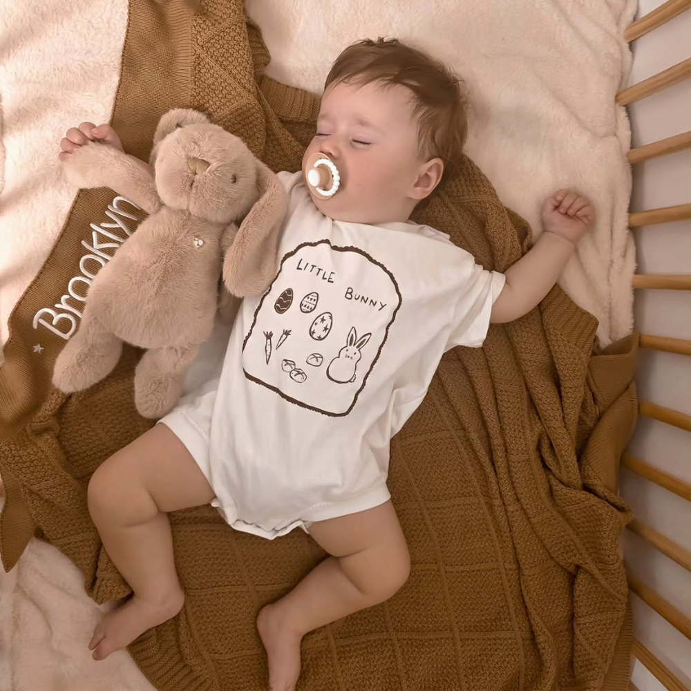 SAME-DAY Personalised Diamond Knit Blanket & Bunny Gift Box - Caramel
