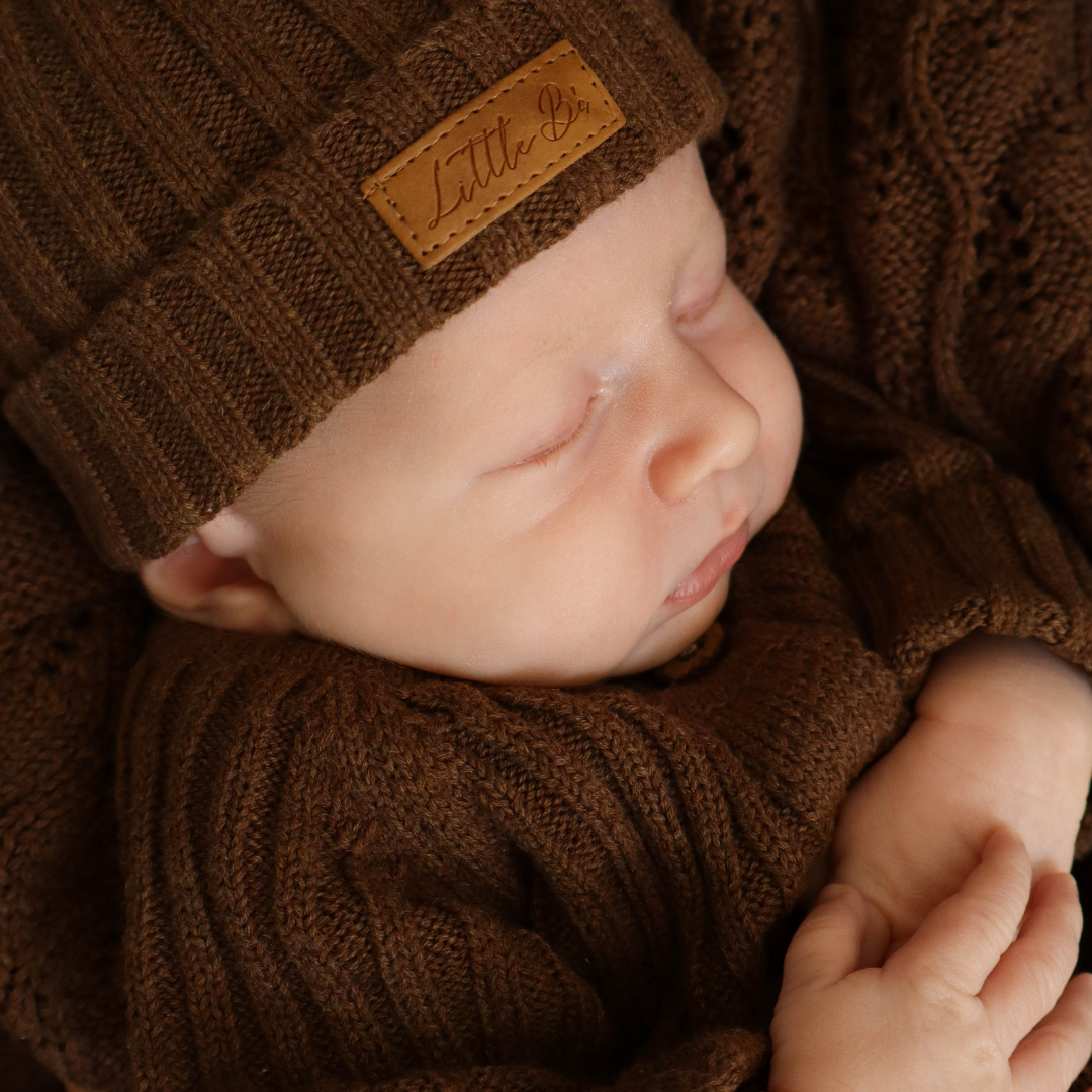 Little B's Knitted Cotton Rib Romper - Chocolate