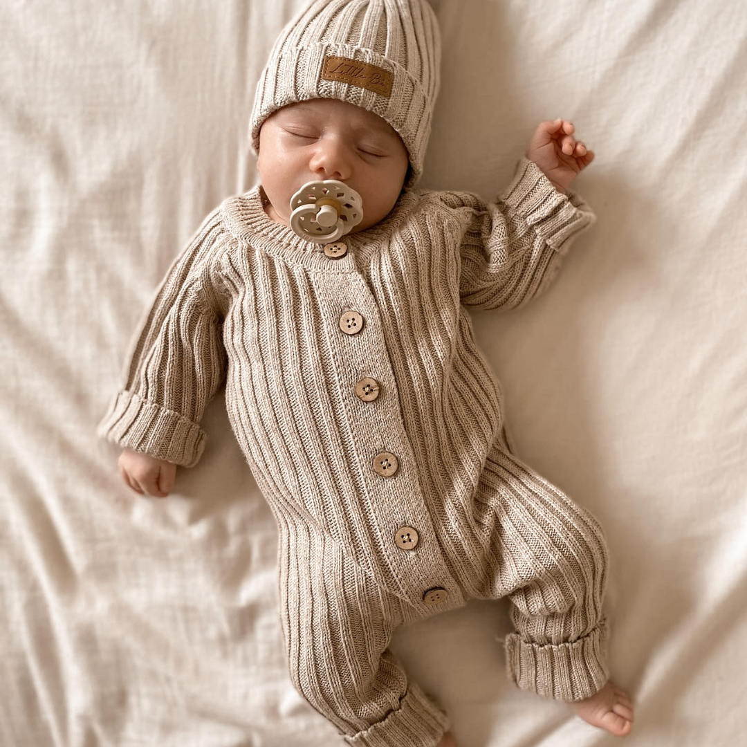 Little B's Knitted Cotton Rib Romper - Oak