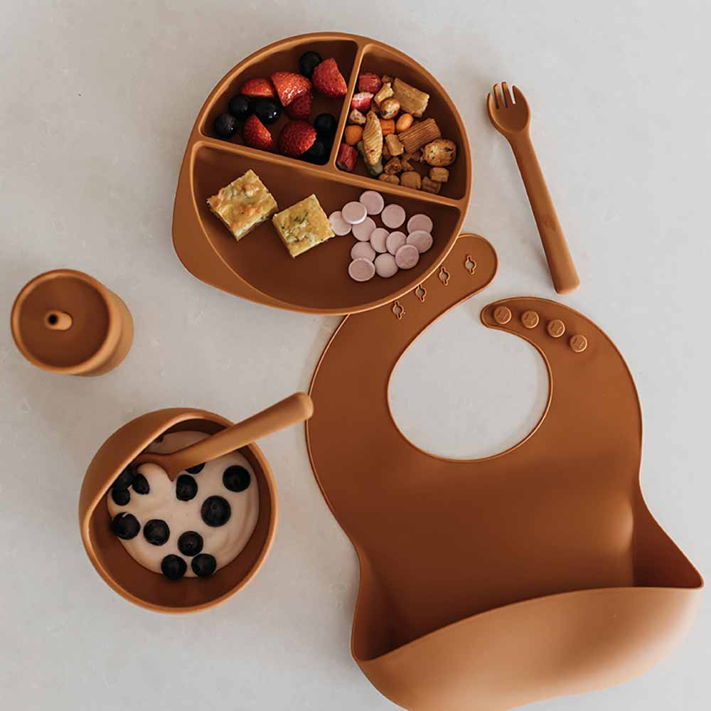 Snuggle Hunny Silicone Spoon and Fork Set | Chestnut