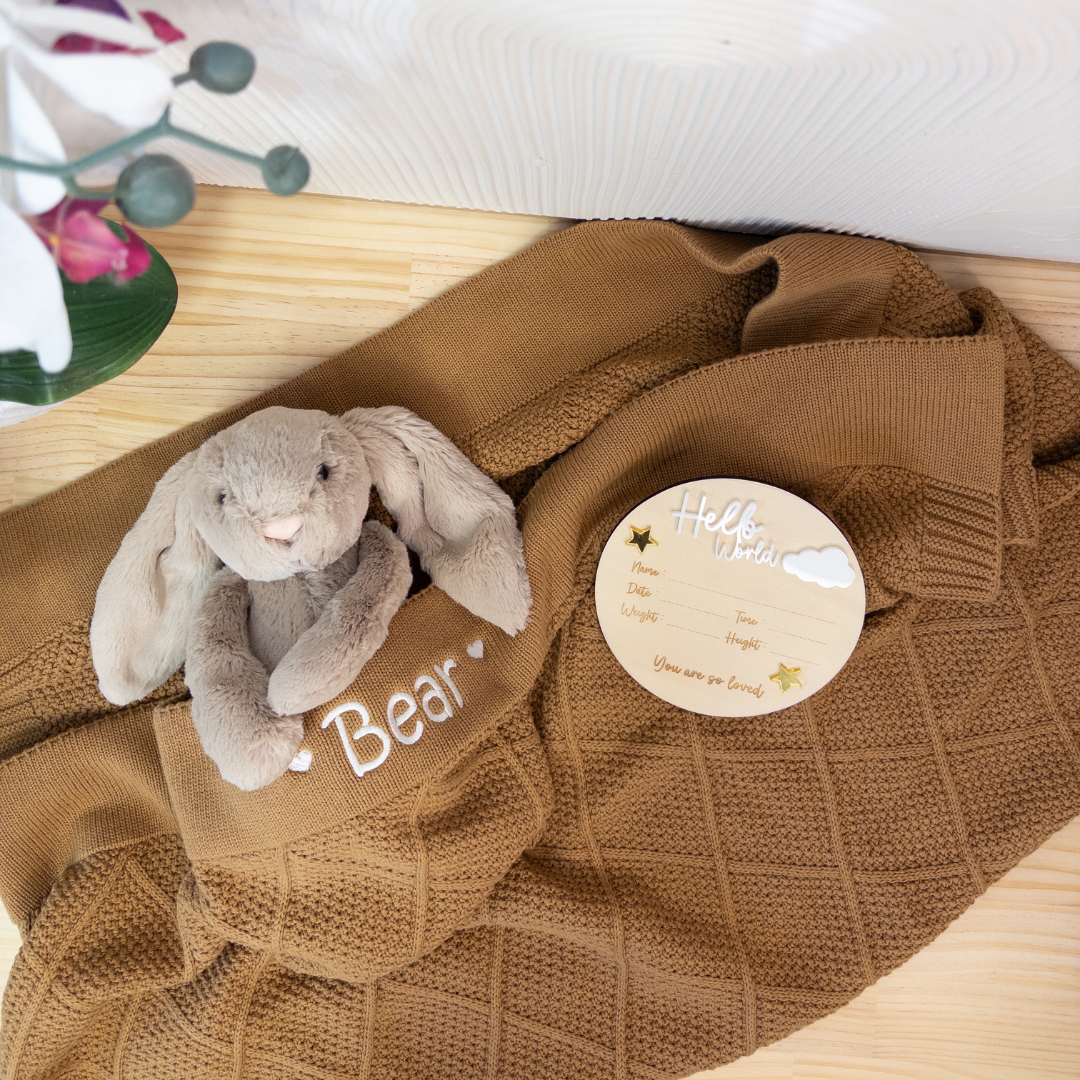 Birth Announcement Plaque - Hello World Round (14cm)