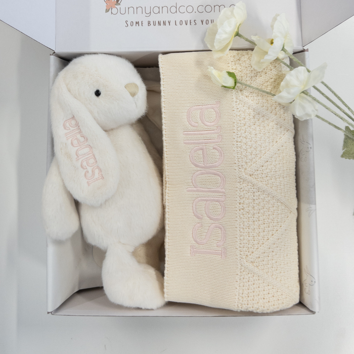Personalised Bunny & Blanket Gift Hamper - Marshmallow Milk