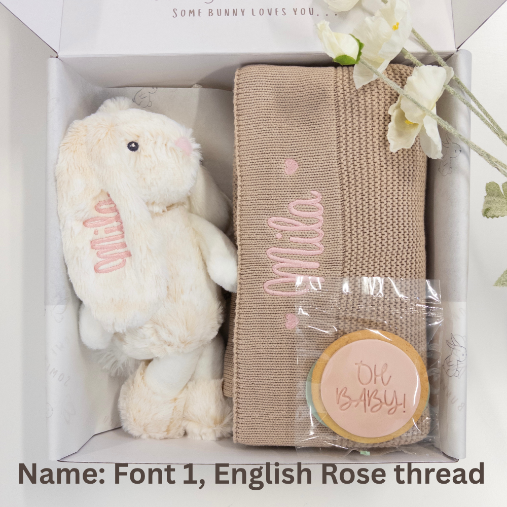 Personalised Newborn Gift Hamper - Small Cream Frankie Bunny & Beige Blanket