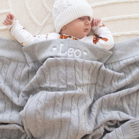 Personalised Cable Knit Baby Blanket - Grey